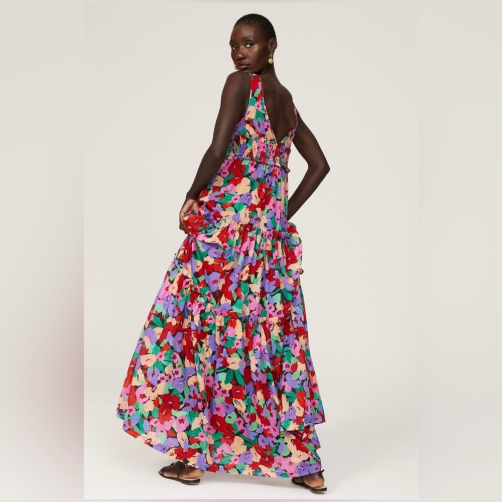Nicholas Myla Cabra Print shirred floral voile maxi dress Size 8 *flawed*